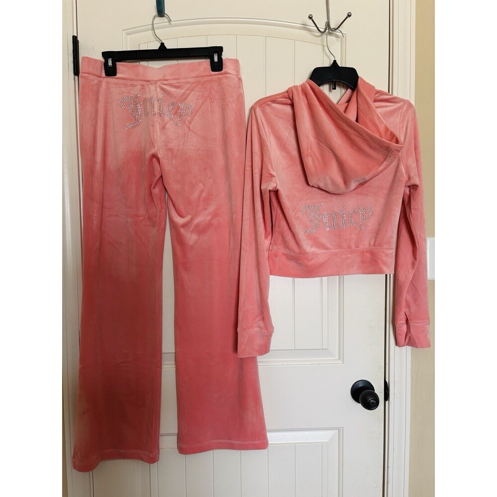 NWT JUICY COUTURE Velour Tracksuit Bling Hoodie Pants Strawberry Ice Size M L XL